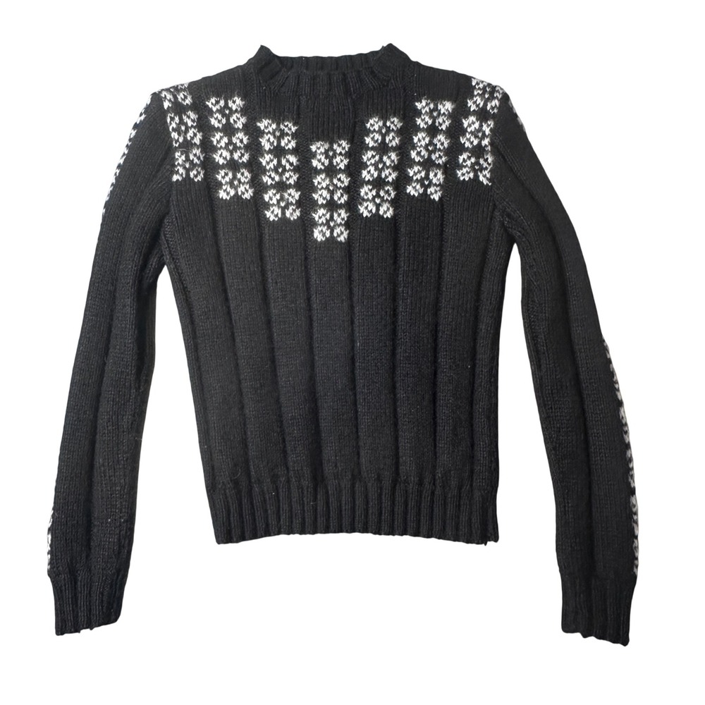 Vintage Ellamae Sweater Womens XS Black Fair Isle Hand Knit Wool Mock‎ Neck